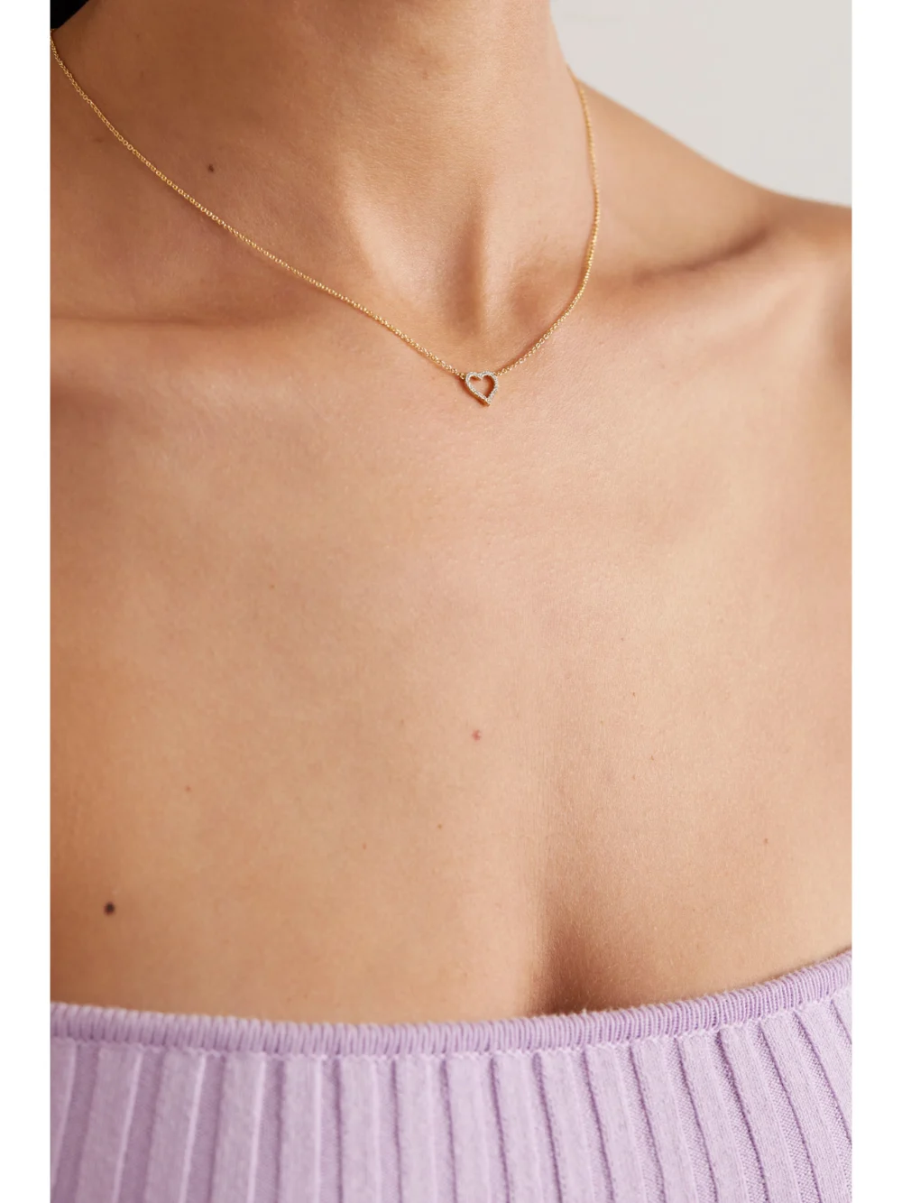 Jennifer Meyer Small Open Heart 18-karat Gold Diamond Necklace, styled view