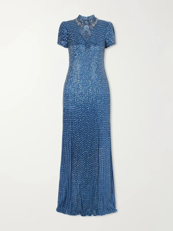 Jenny Packham Amber Cape-effect Embellished Crepe Gown
