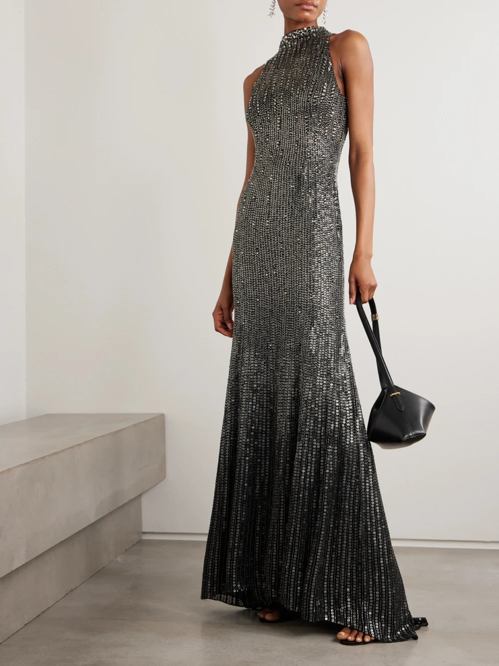 Jenny Packham Benue Crystal-embellished Sequined Silk-crepe Gown, worn by a model