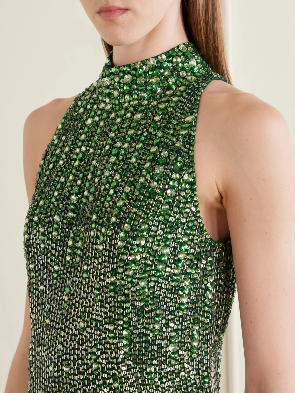 Close-up detail of the Jenny Packham Benue Sequined Mesh Halterneck Gown