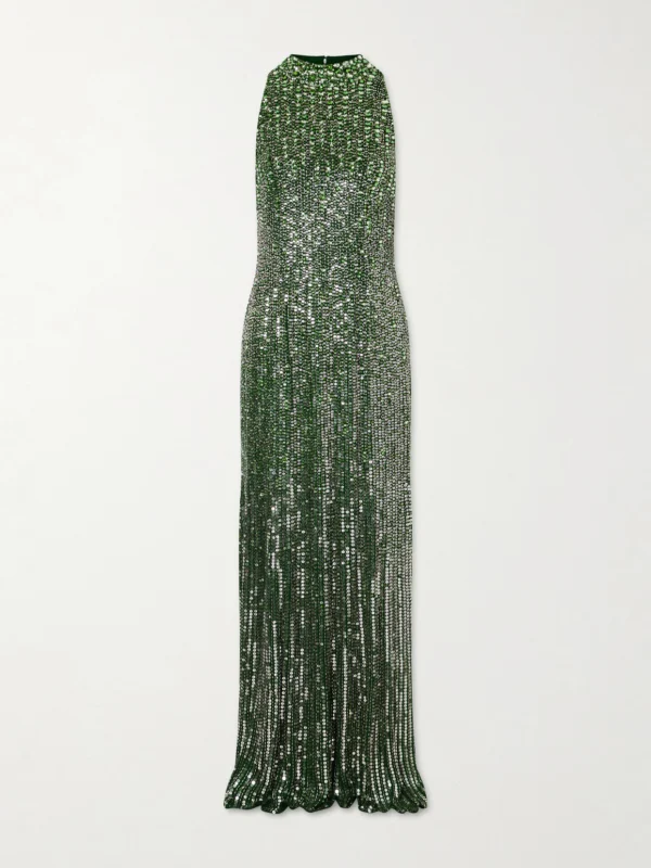 Jenny Packham Benue Sequined Mesh Halterneck Gown