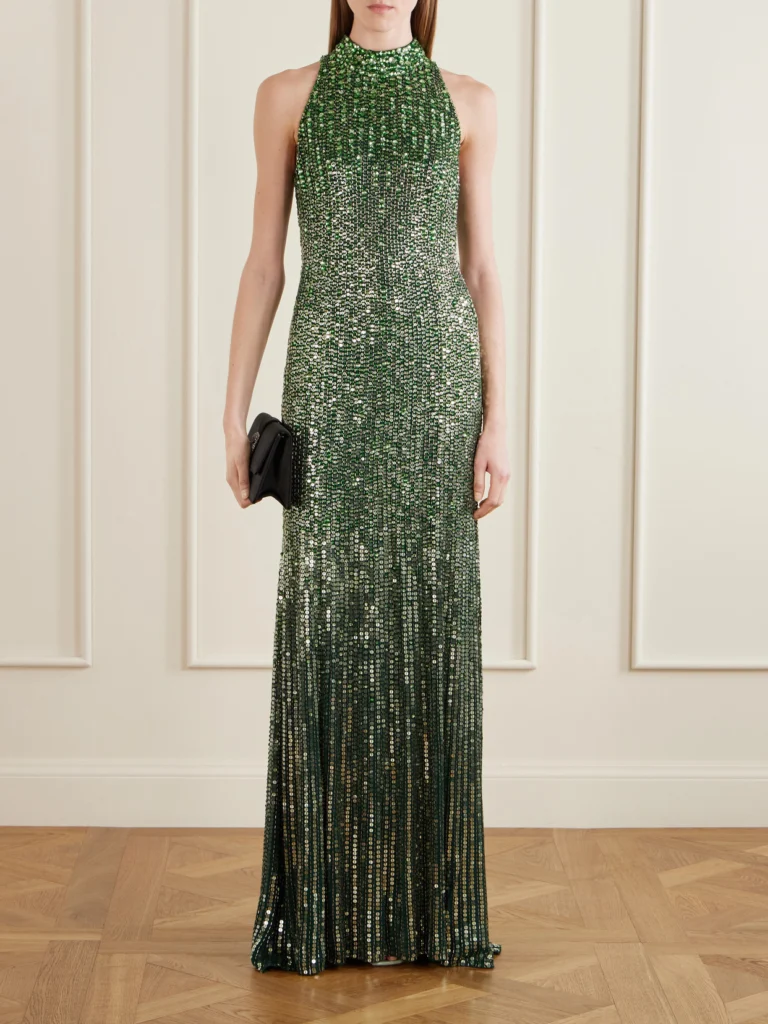 Jenny Packham Benue Sequined Mesh Halterneck Gown