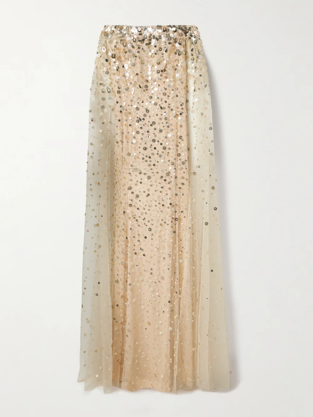 Jenny Packham Cape-effect Embellished Tulle Gown in gold