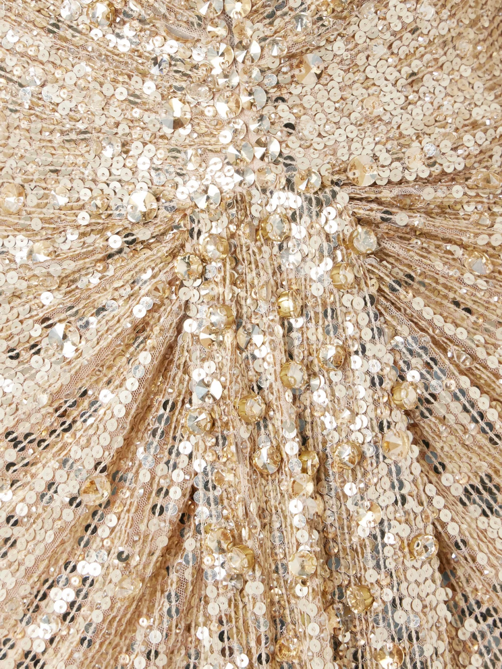Close-up detail of the Jenny Packham Carrie Cape-effect Draped Sequined Chiffon Gown