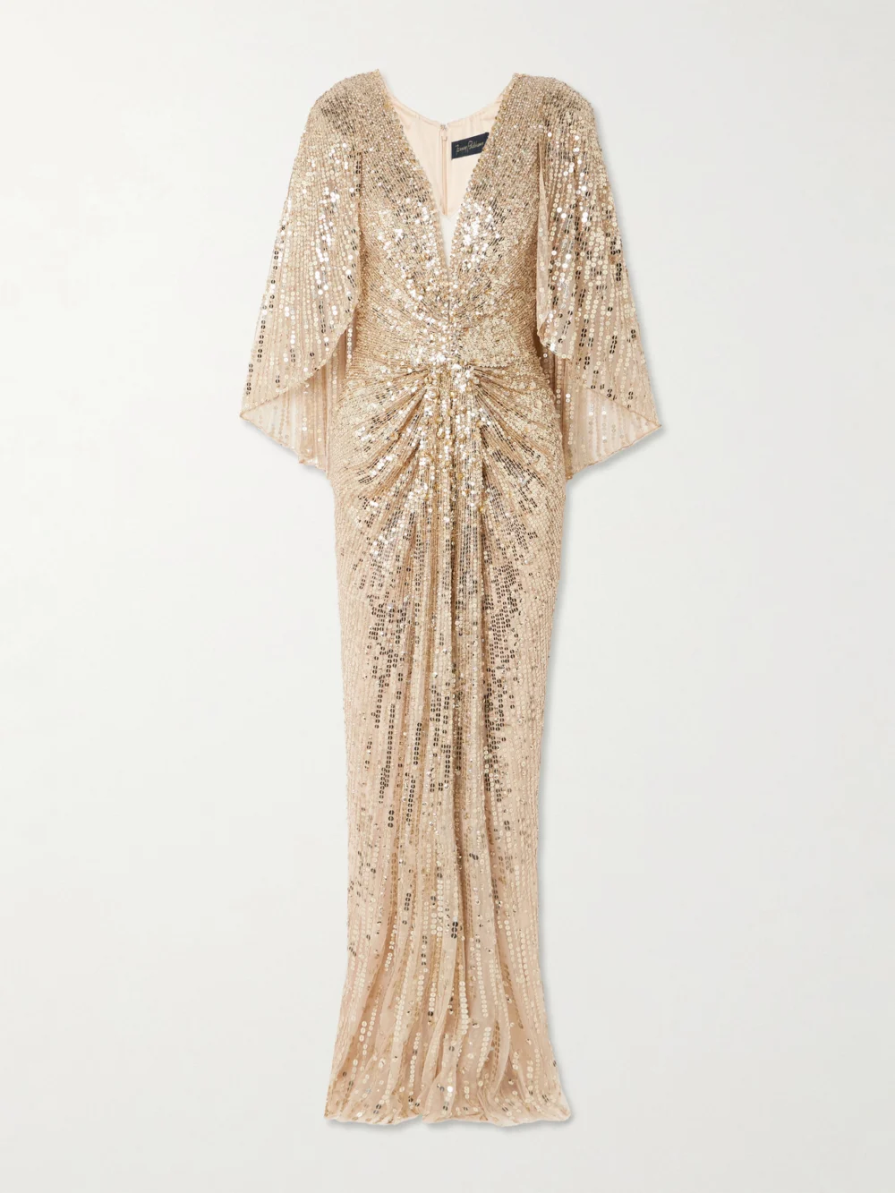 Jenny Packham Carrie Cape-effect Draped Sequined Chiffon Gown in gold