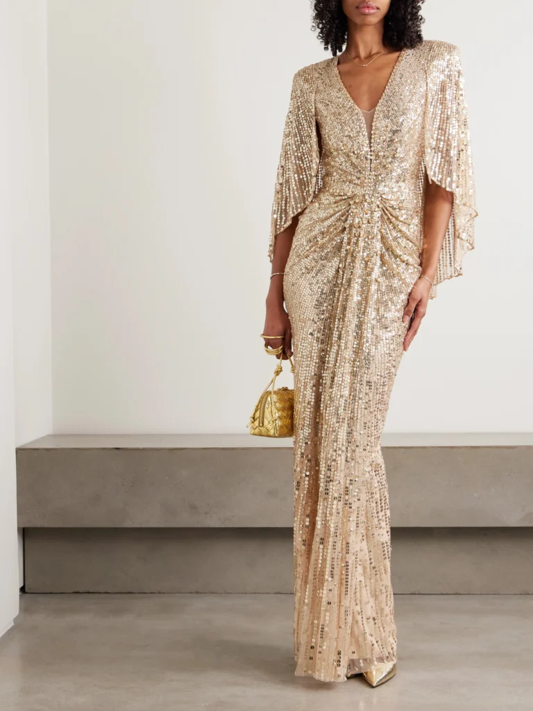 Jenny Packham Carrie Cape-effect Draped Sequined Chiffon Gown