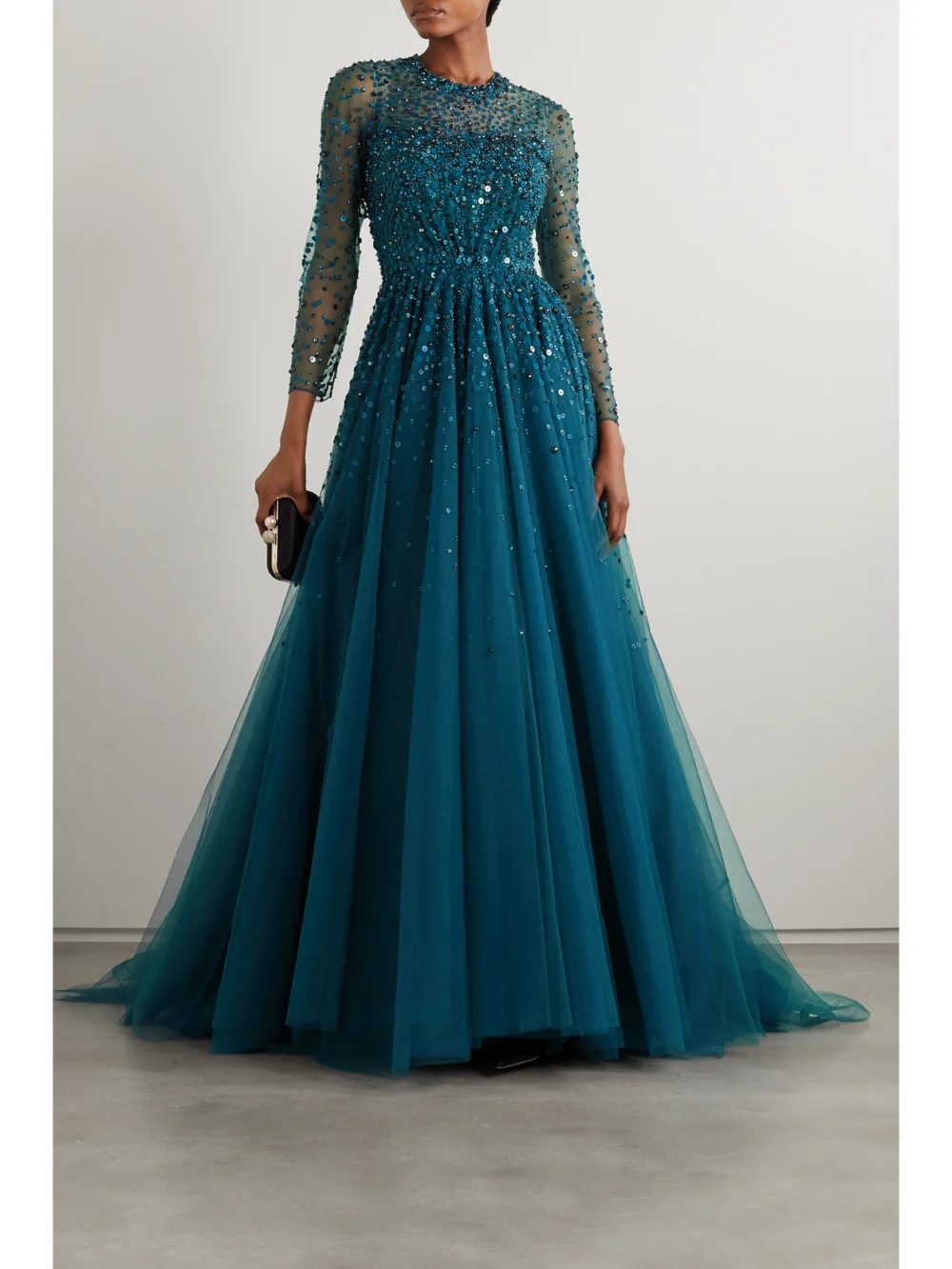 Jenny Packham Constantine Embellished Sequined Tulle Gown, worn by a model
