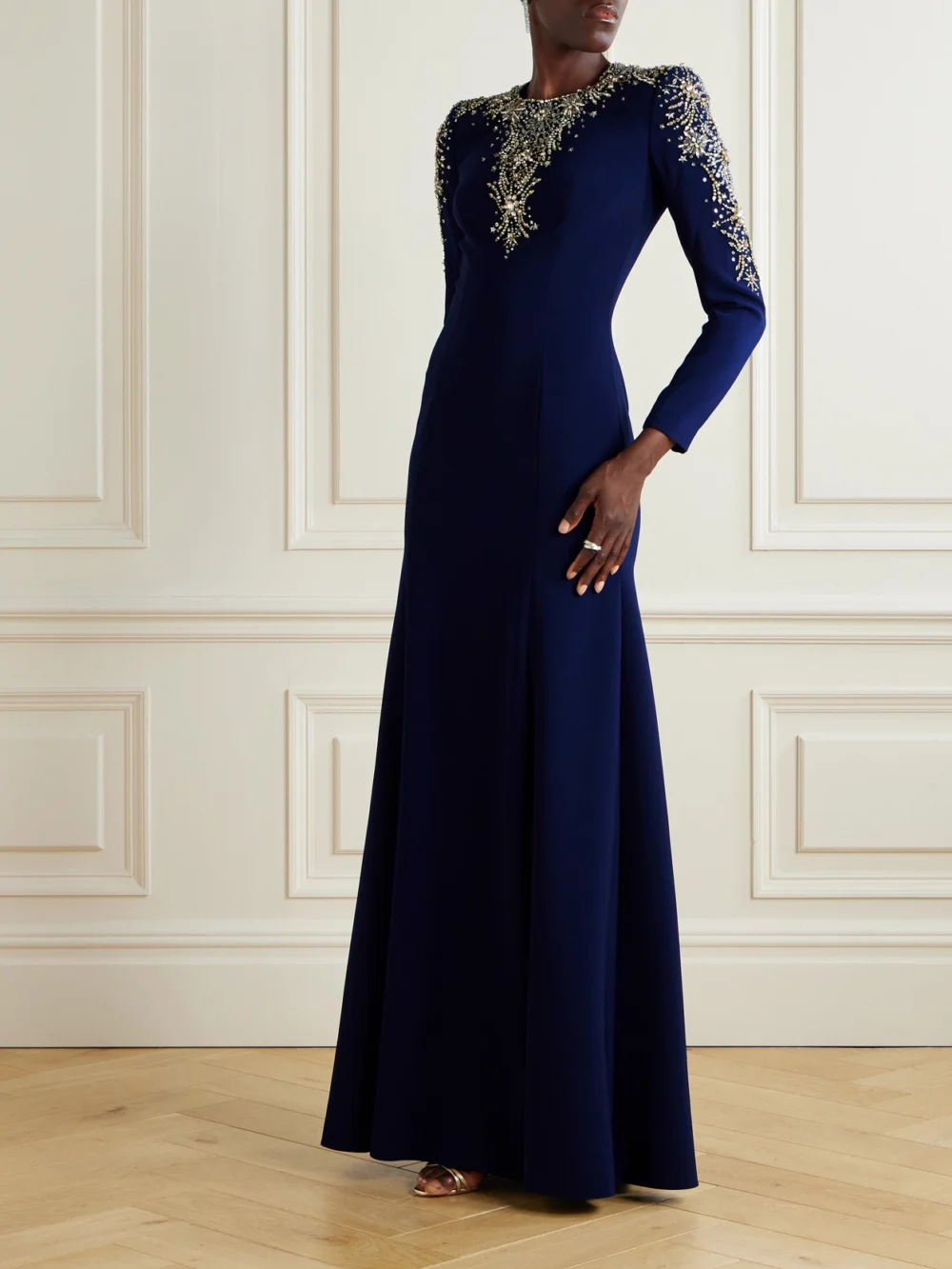 Jenny Packham Crystal-embellished Crepe Gown, worn by a model