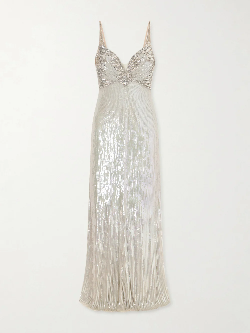 Jenny Packham Crystal-embellished Sequined Tulle Gown in silver