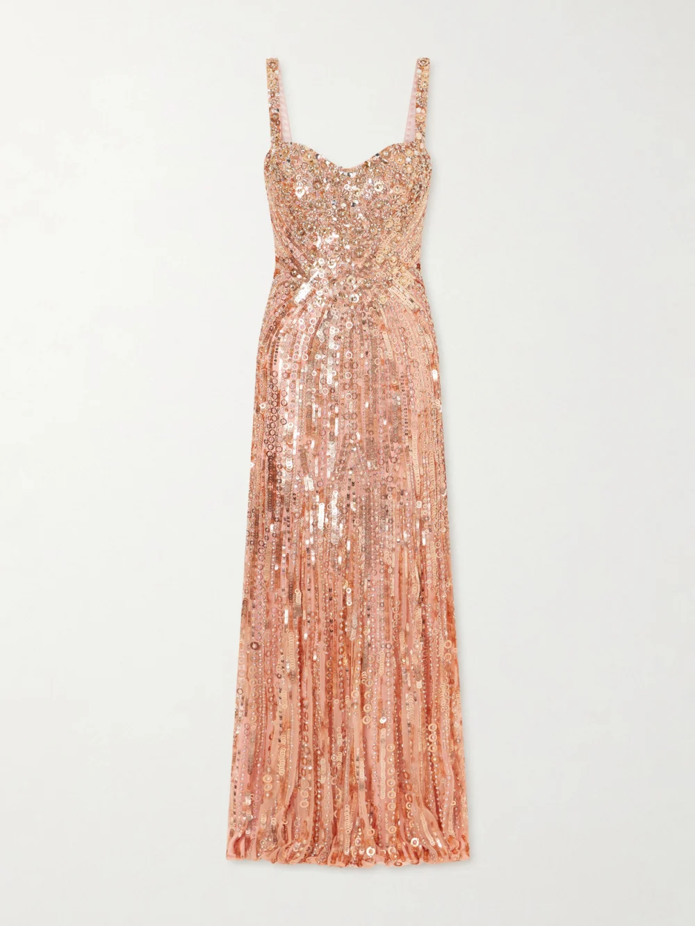 Jenny Packham Da Vinci Crystal-embellished Sequined Tulle Gown in peach