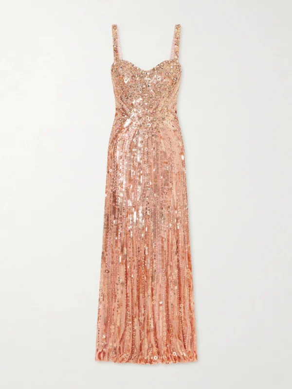 Jenny Packham Da Vinci Crystal-embellished Sequined Tulle Gown