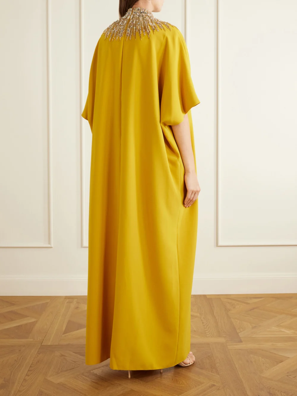 Back view of the Jenny Packham Dessert Blossom Crystal-embellished Crepe Gown