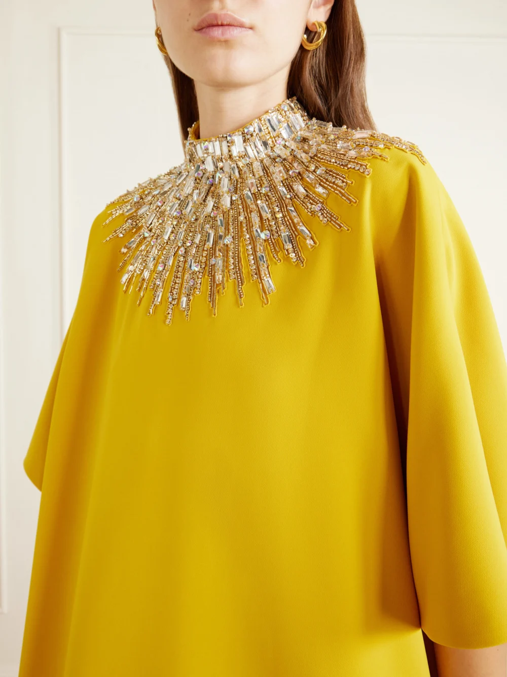 Close-up detail of the Jenny Packham Dessert Blossom Crystal-embellished Crepe Gown
