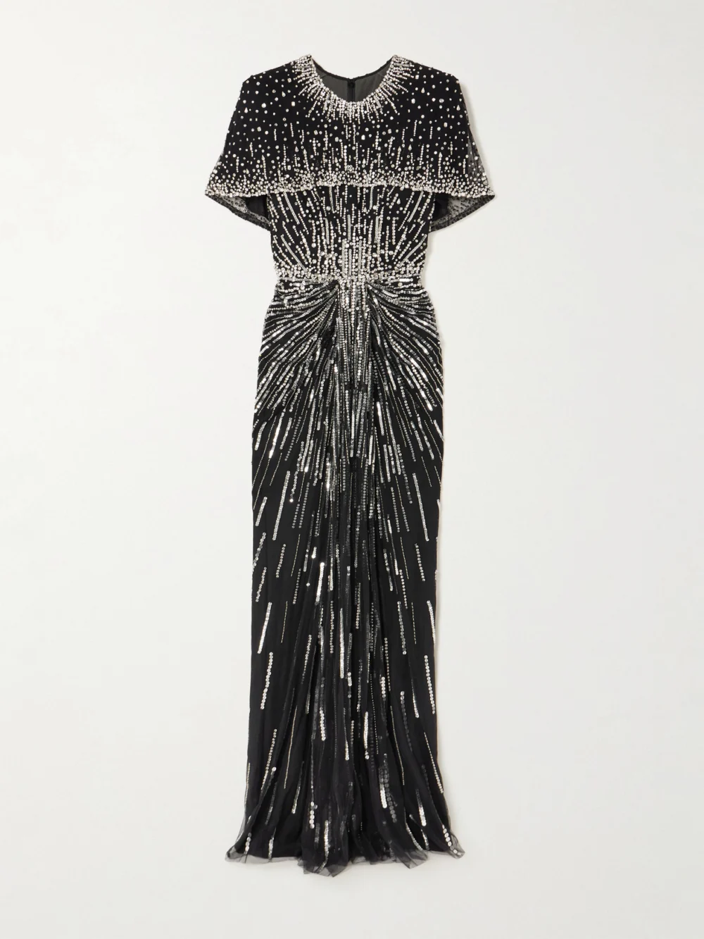 Jenny Packham Dido Cape-effect Embellished Draped Tulle Gown in black
