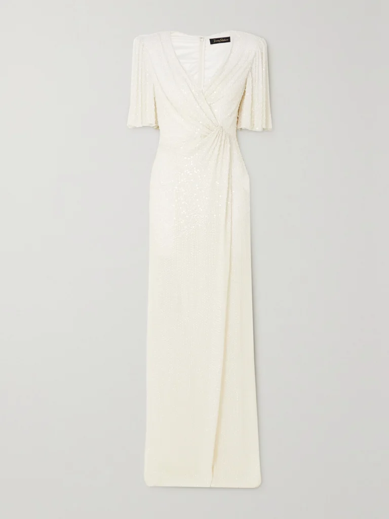 Jenny Packham Draped Wrap-effect Embellished Chiffon Gown