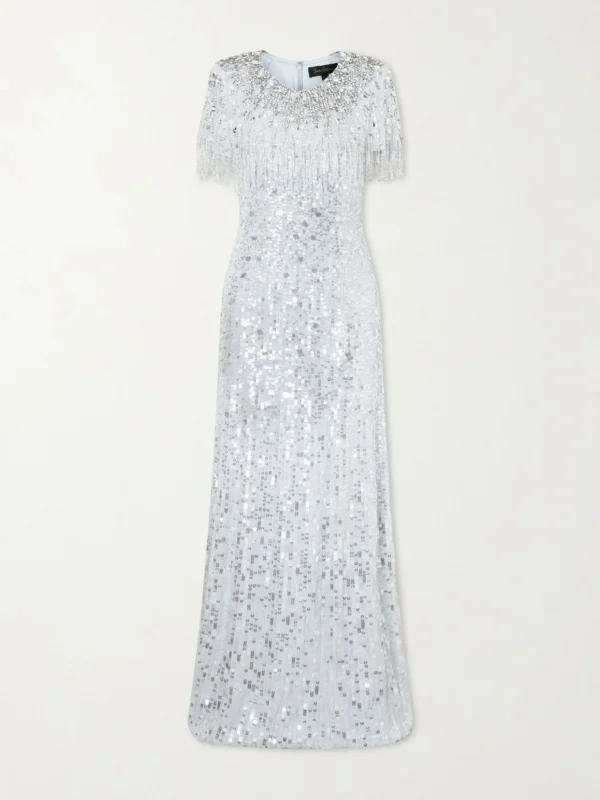 Jenny Packham Eugene Crystal-embellished Sequined Chiffon Gown