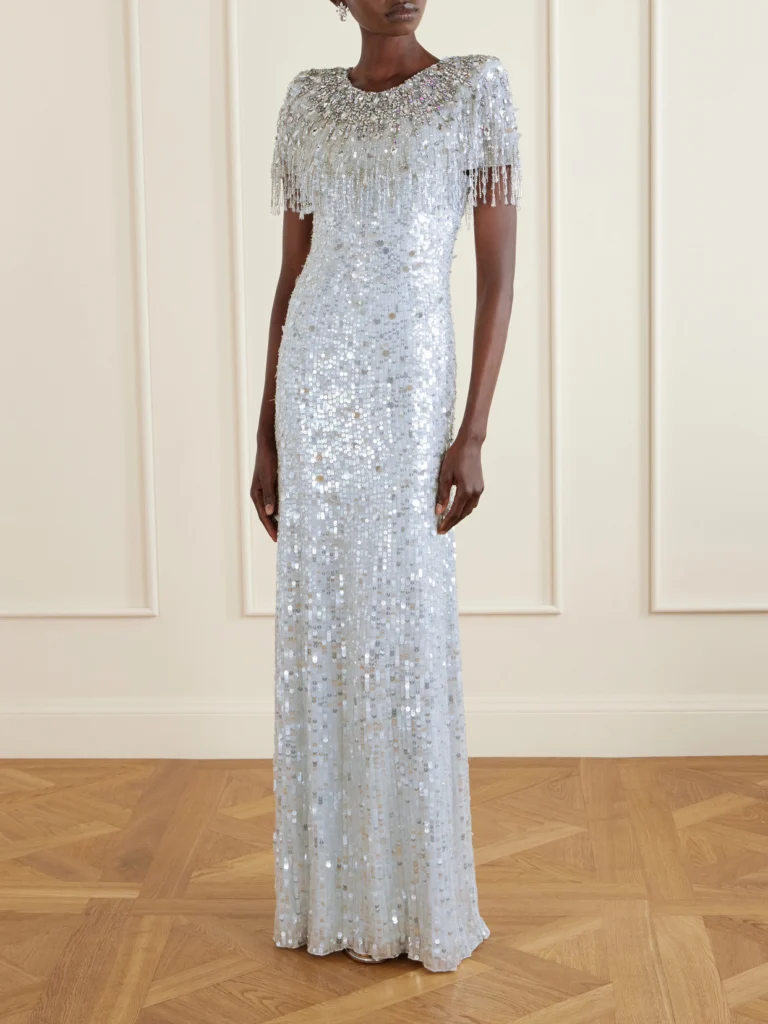 Jenny Packham Eugene Crystal-embellished Sequined Chiffon Gown