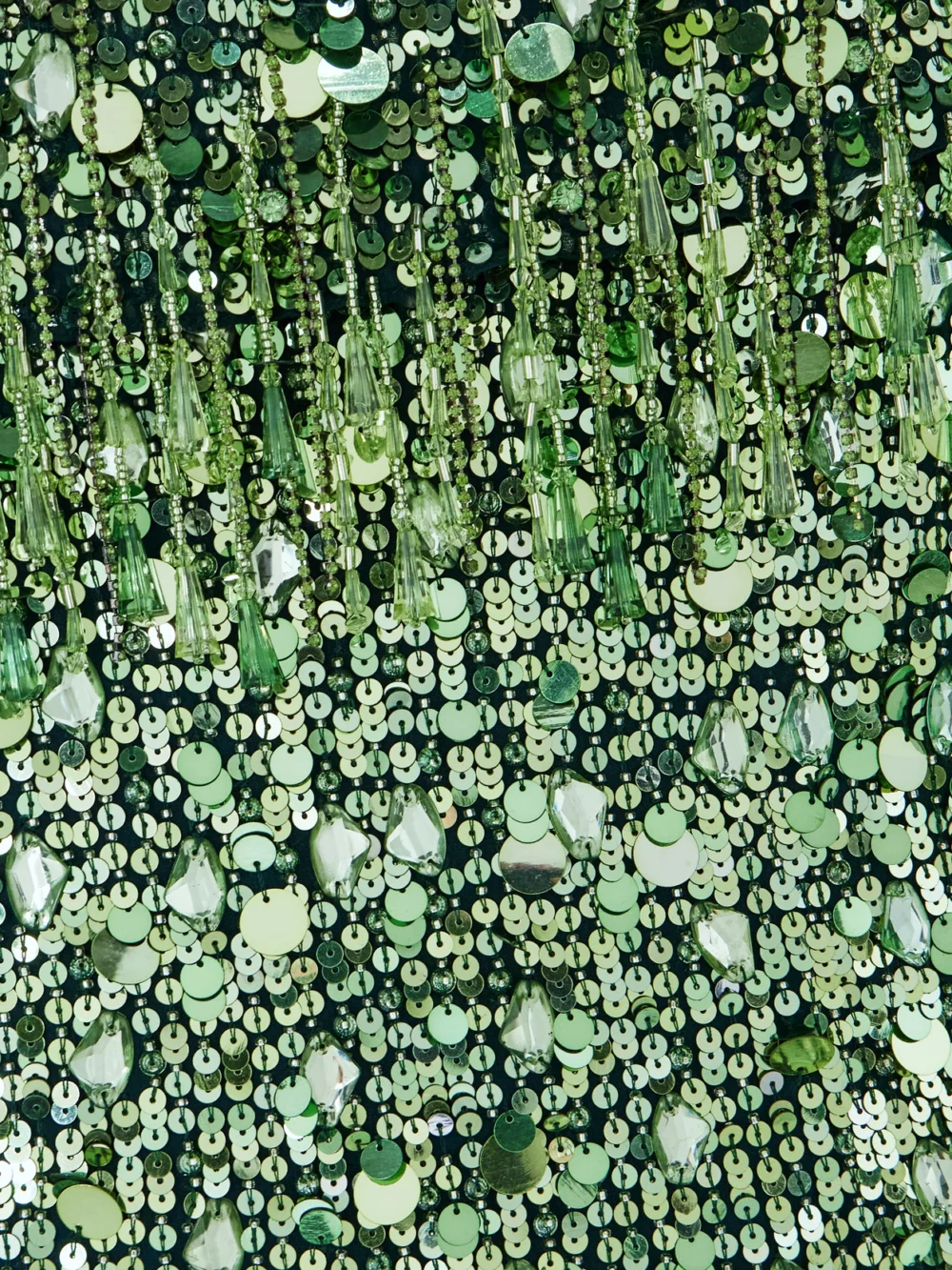 Close-up detail of the Jenny Packham Eugenie Fringed Cape-effect Embellished Satin Gown