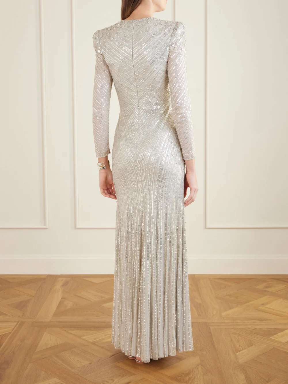 Back view of the Jenny Packham Eve Sequined Tulle Gown