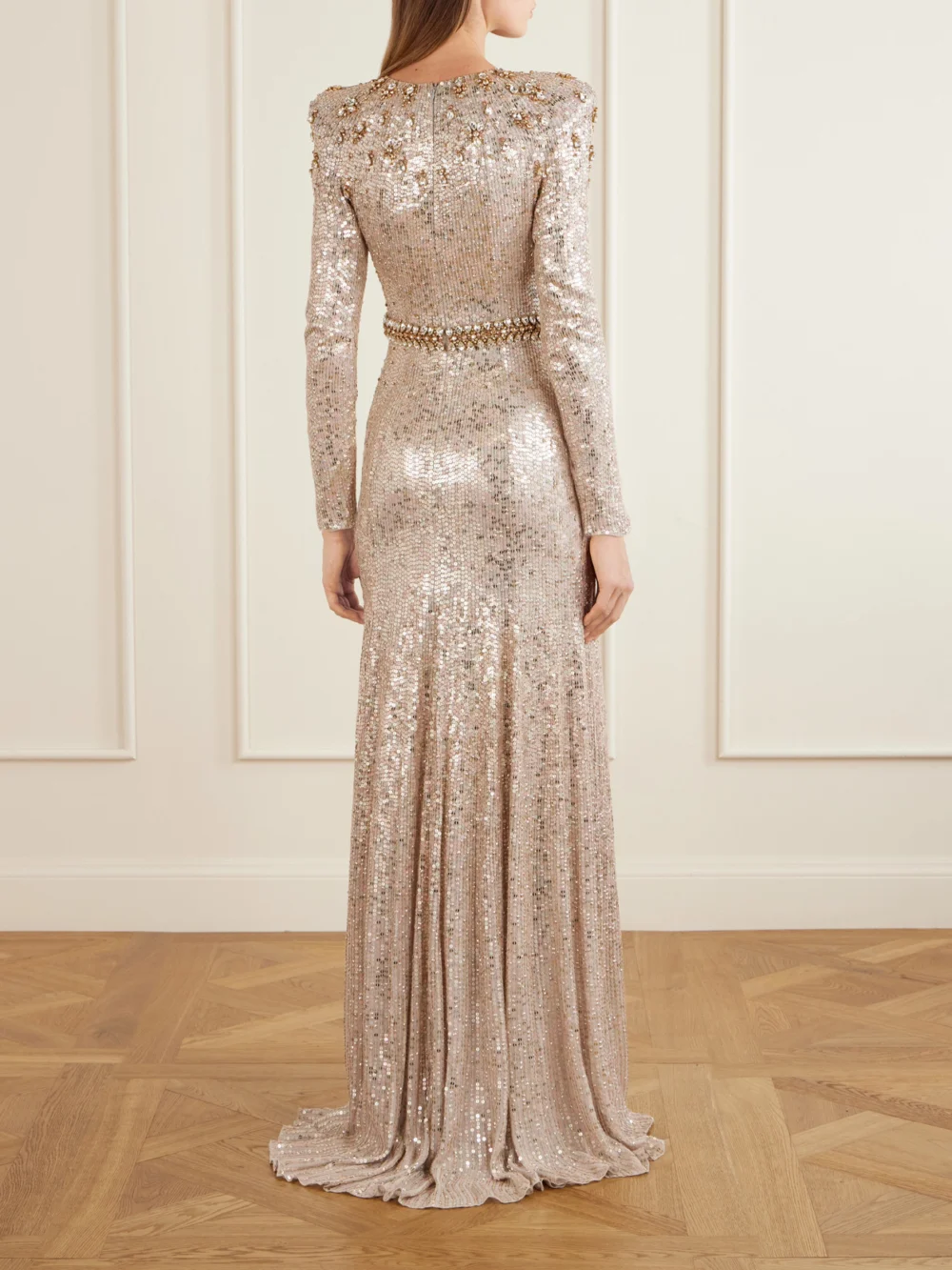 Back view of the Jenny Packham Georgia Sequined Satin Gown