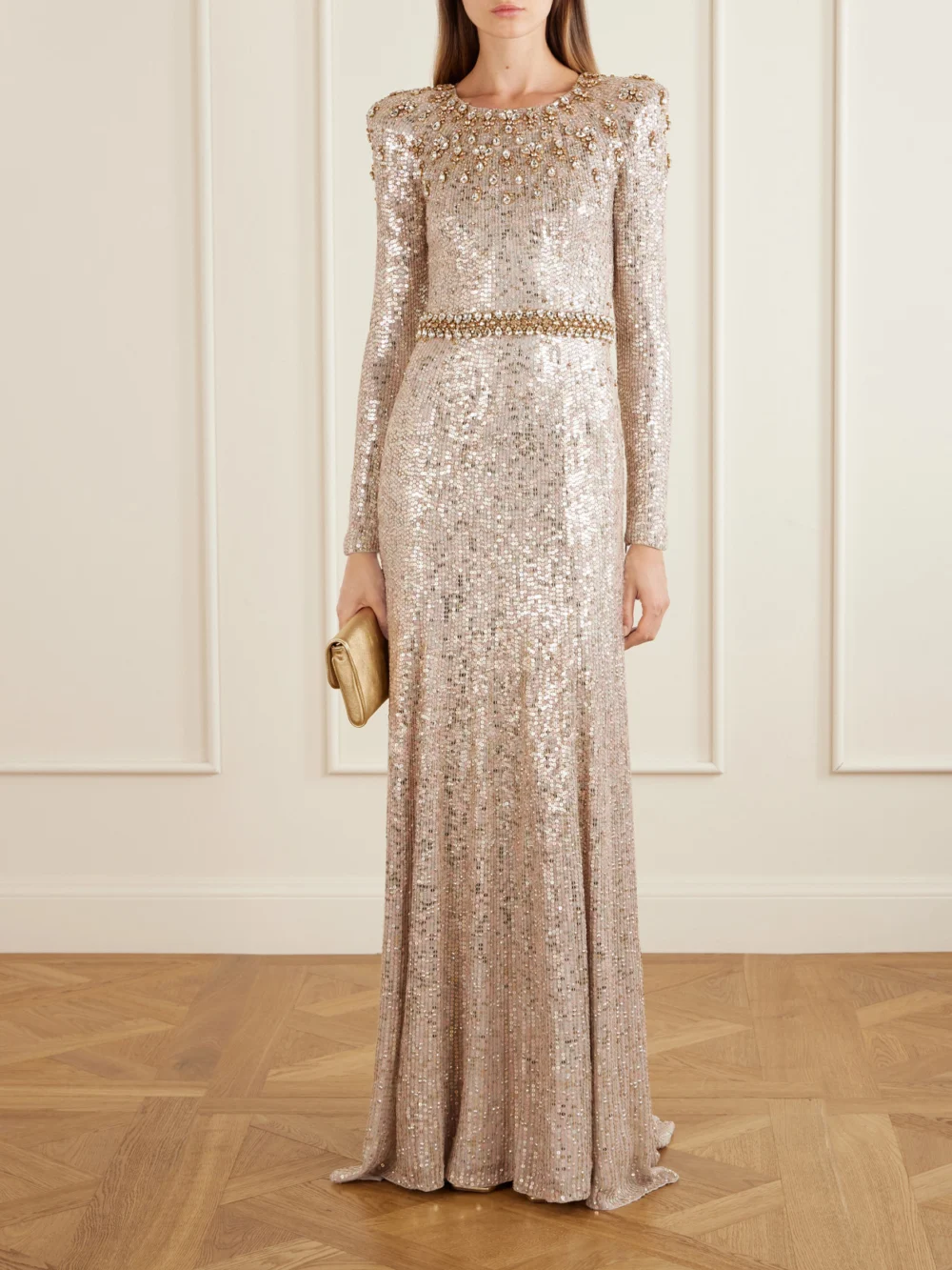 Jenny Packham Georgia Sequined Satin Gown, worn by a model