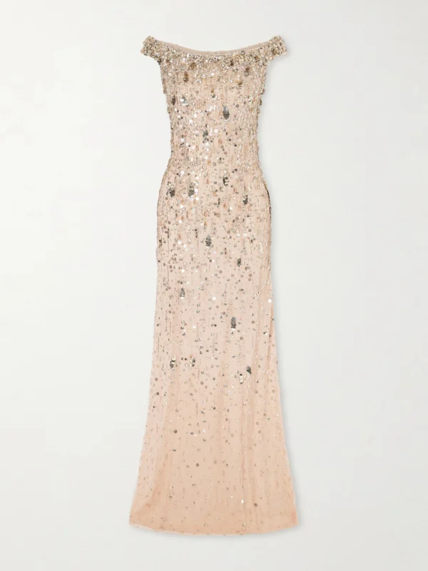 Jenny Packham Jessie Off-the-shoulder Embellished Tulle Gown