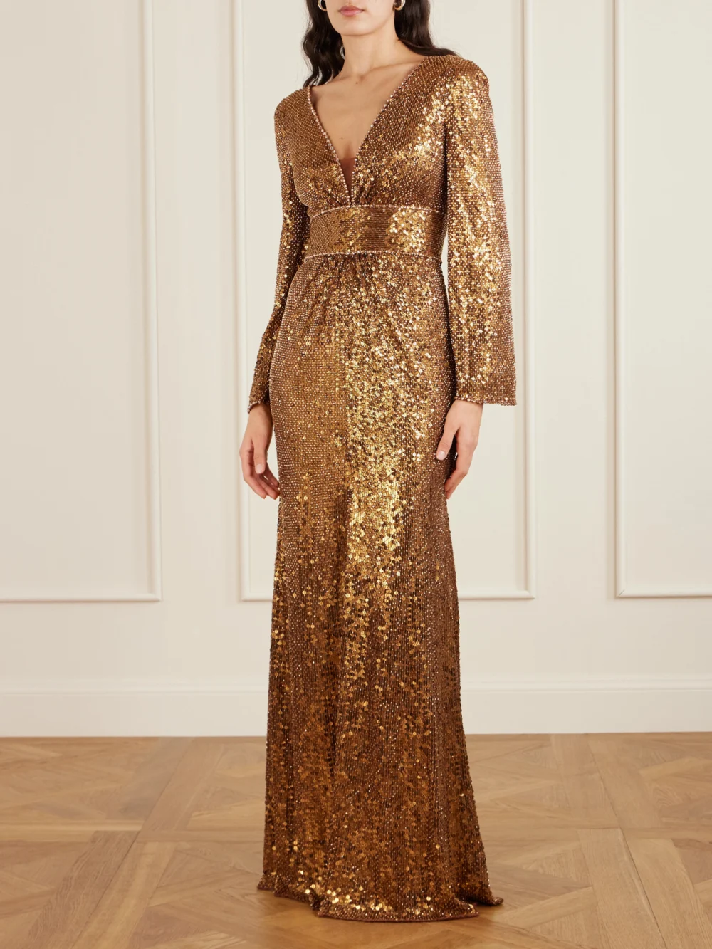 Jenny Packham June Embellished Sequined Mesh Gown, worn by a model