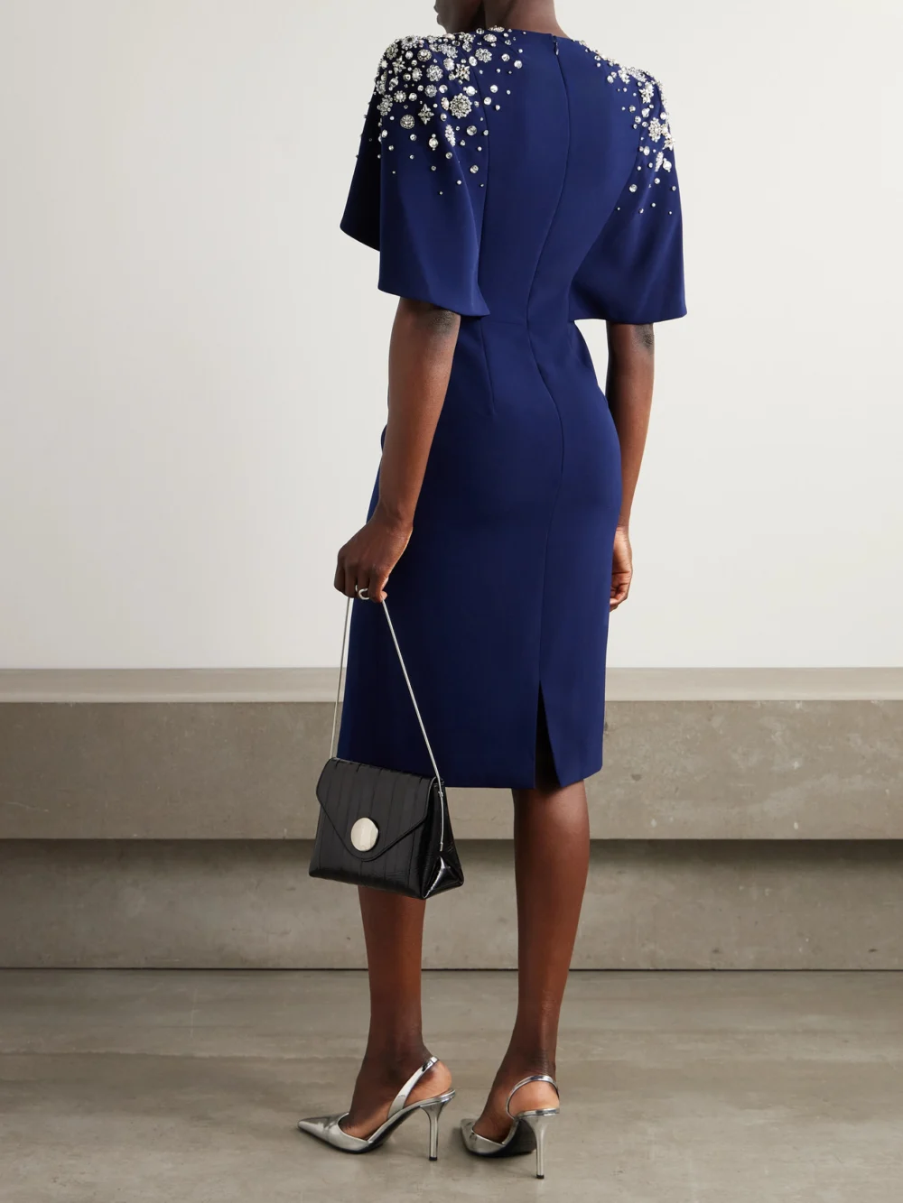 Back view of the Jenny Packham Jupiter Embellished Crepe Midi Dress