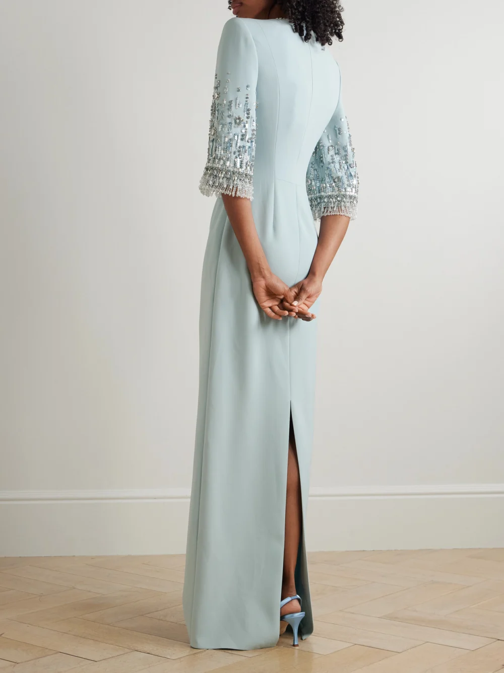 Back view of the Jenny Packham Kalani Embellished Tulle-trimmed Cady Gown