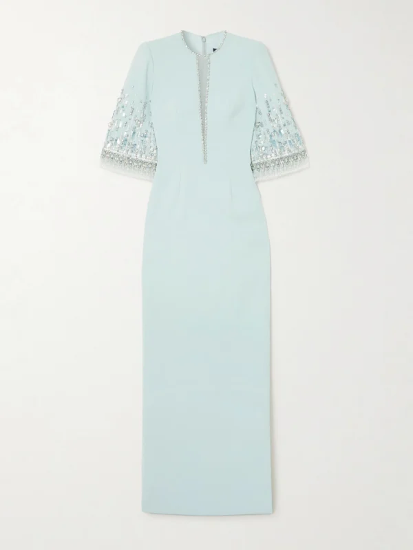Jenny Packham Kalani Embellished Tulle-trimmed Cady Gown