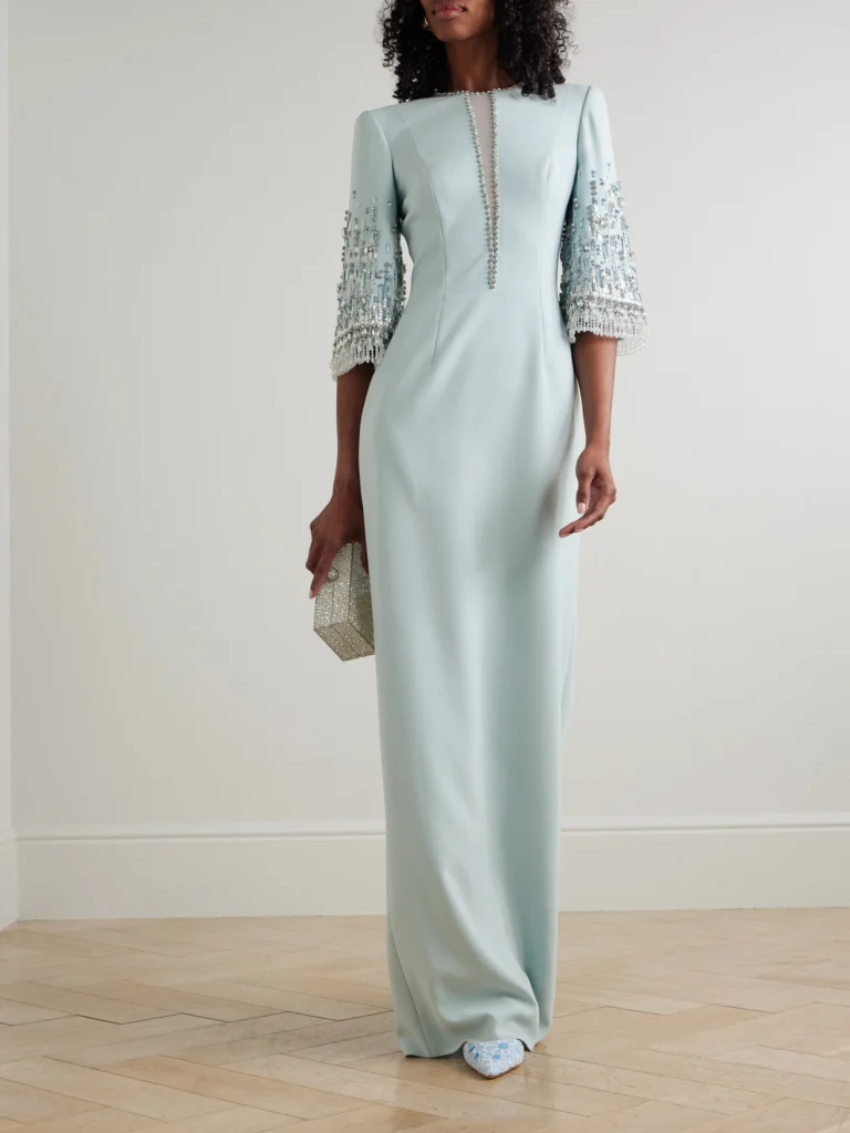 Jenny Packham Kalani Embellished Tulle-trimmed Cady Gown