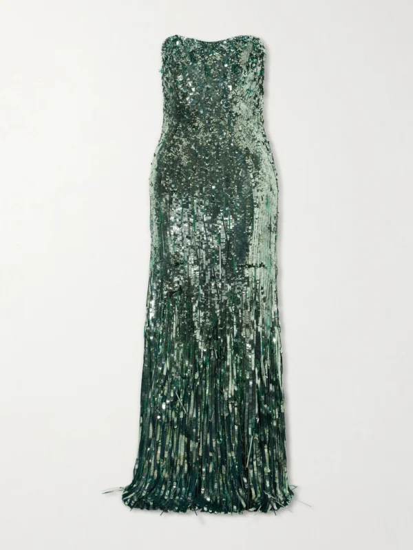 Jenny Packham Kimi Frayed Sequined Tulle Gown
