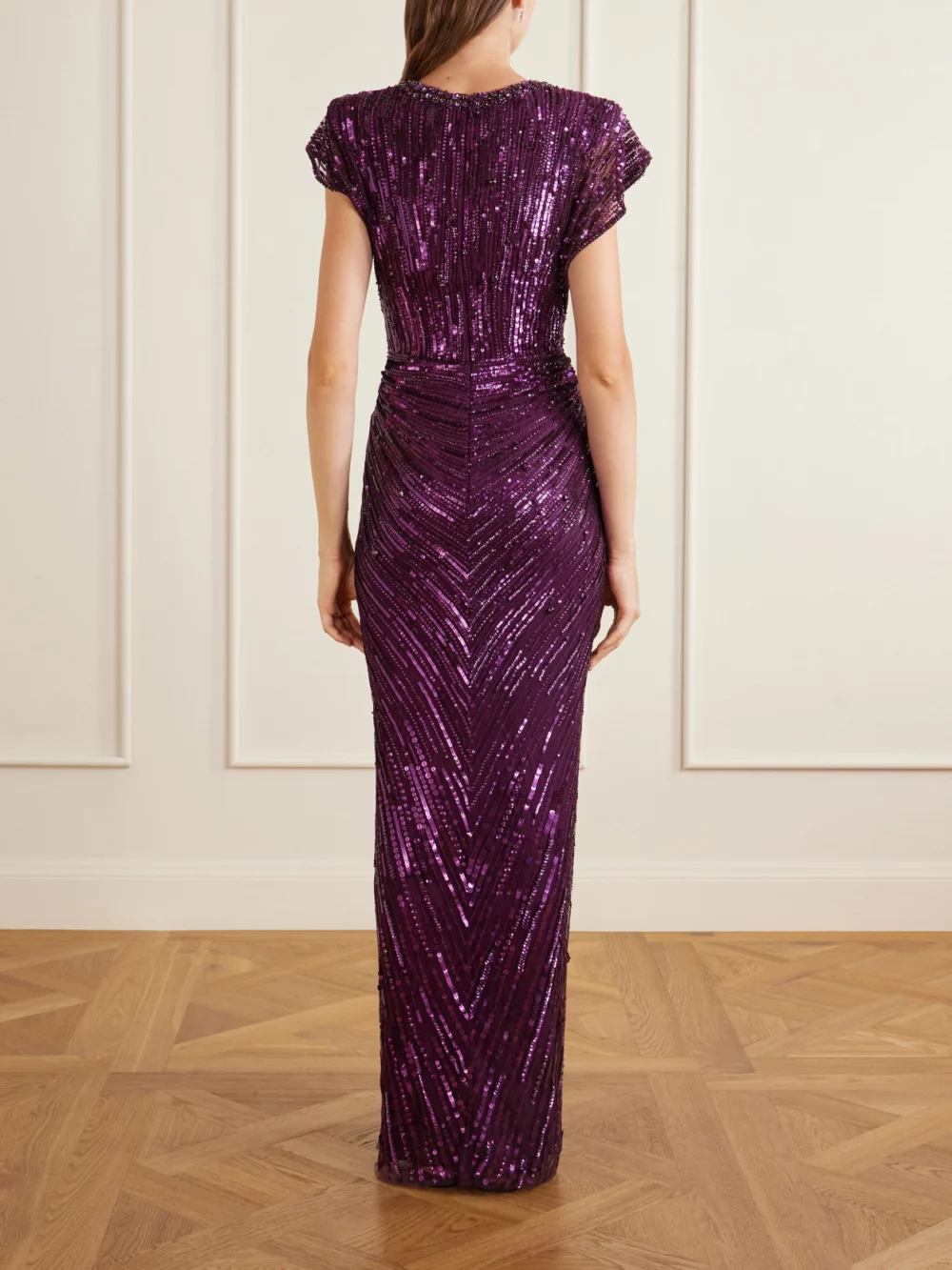 Back view of the Jenny Packham Lacie Twisted Embellished Tulle Gown