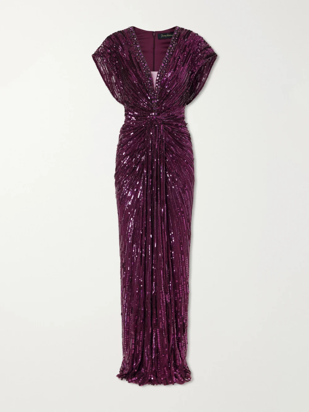 Jenny Packham Lacie Twisted Embellished Tulle Gown in dark purple