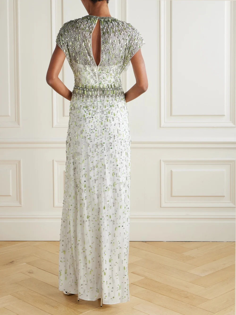 Back view of the Jenny Packham Lauretta Embellished Organza Gown