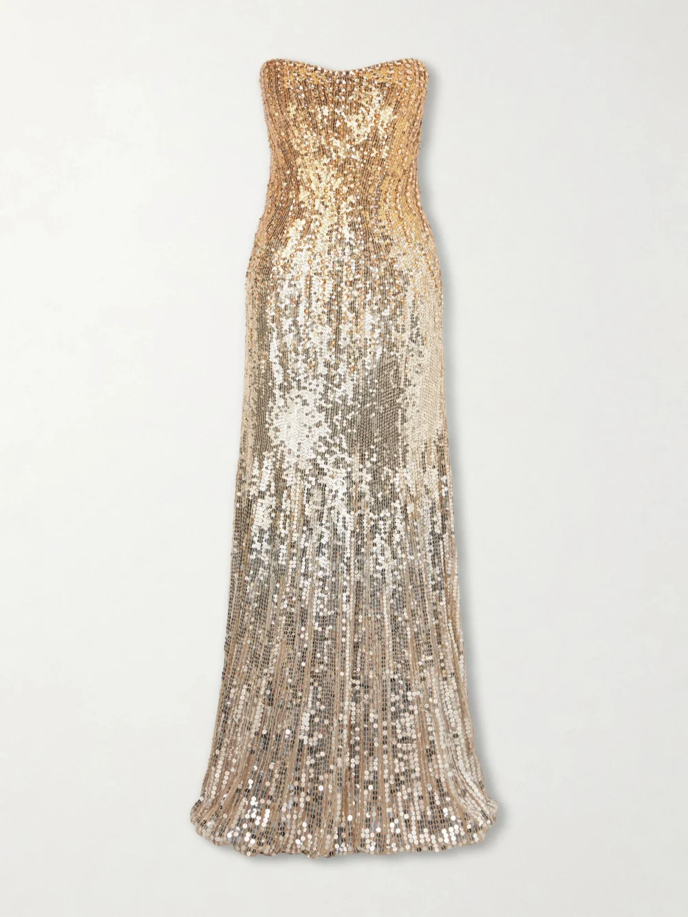 Jenny Packham Lior Embellished Sequined Satin Gown in silver