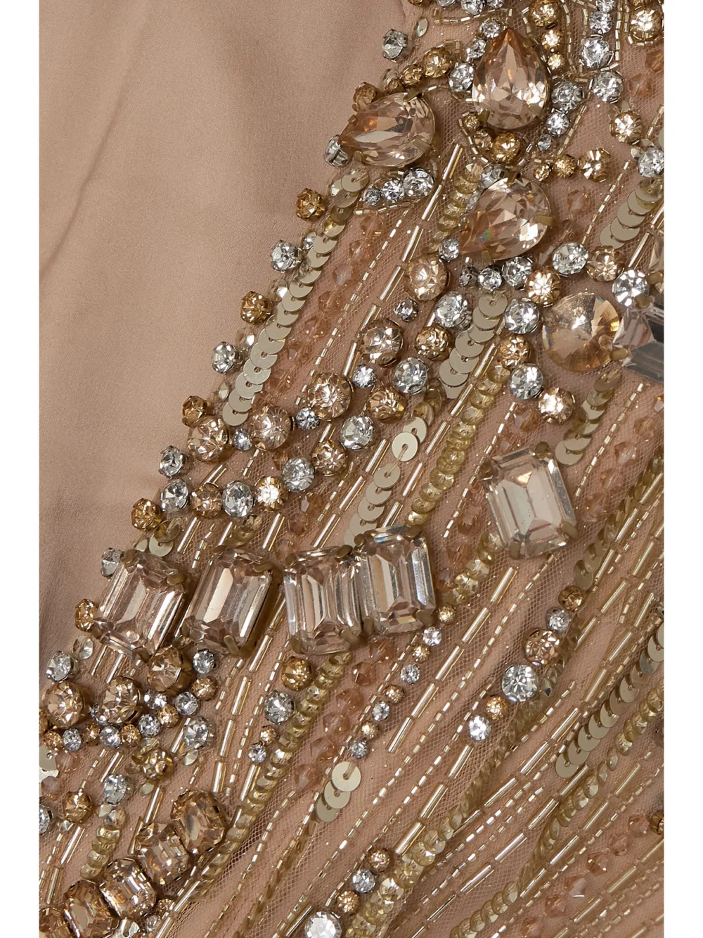 Close-up detail of the Jenny Packham Lotus Cape-effect Embellished Sequined Tulle Gown