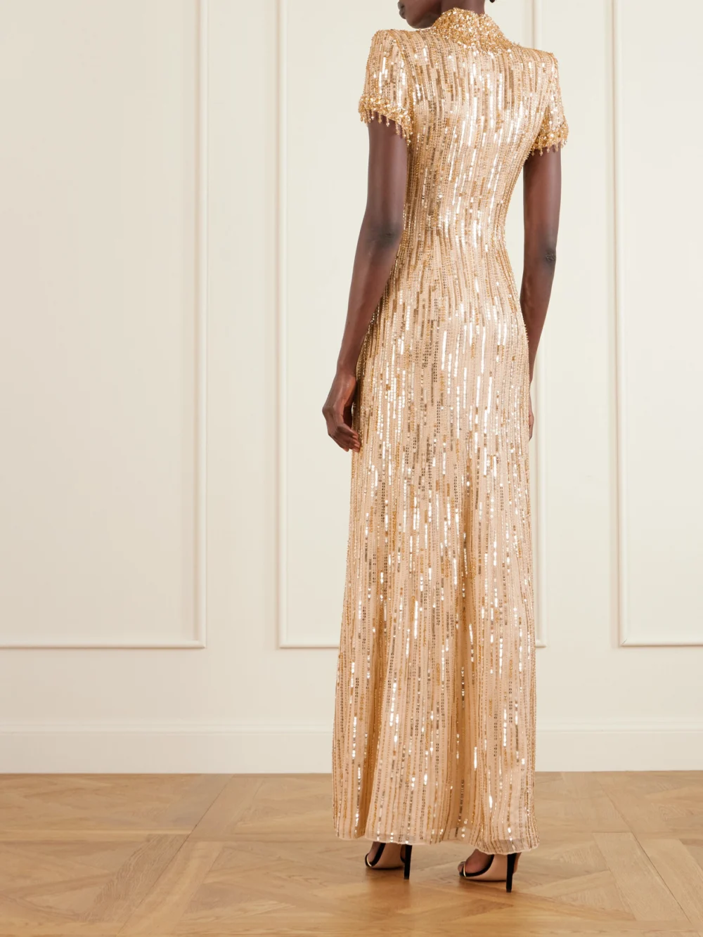 Back view of the Jenny Packham Madeleine Crystal and Sequin-embellished Chiffon Gown