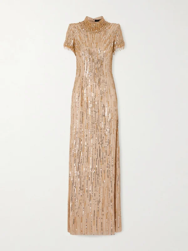 Jenny Packham Madeleine Crystal and Sequin-embellished Chiffon Gown