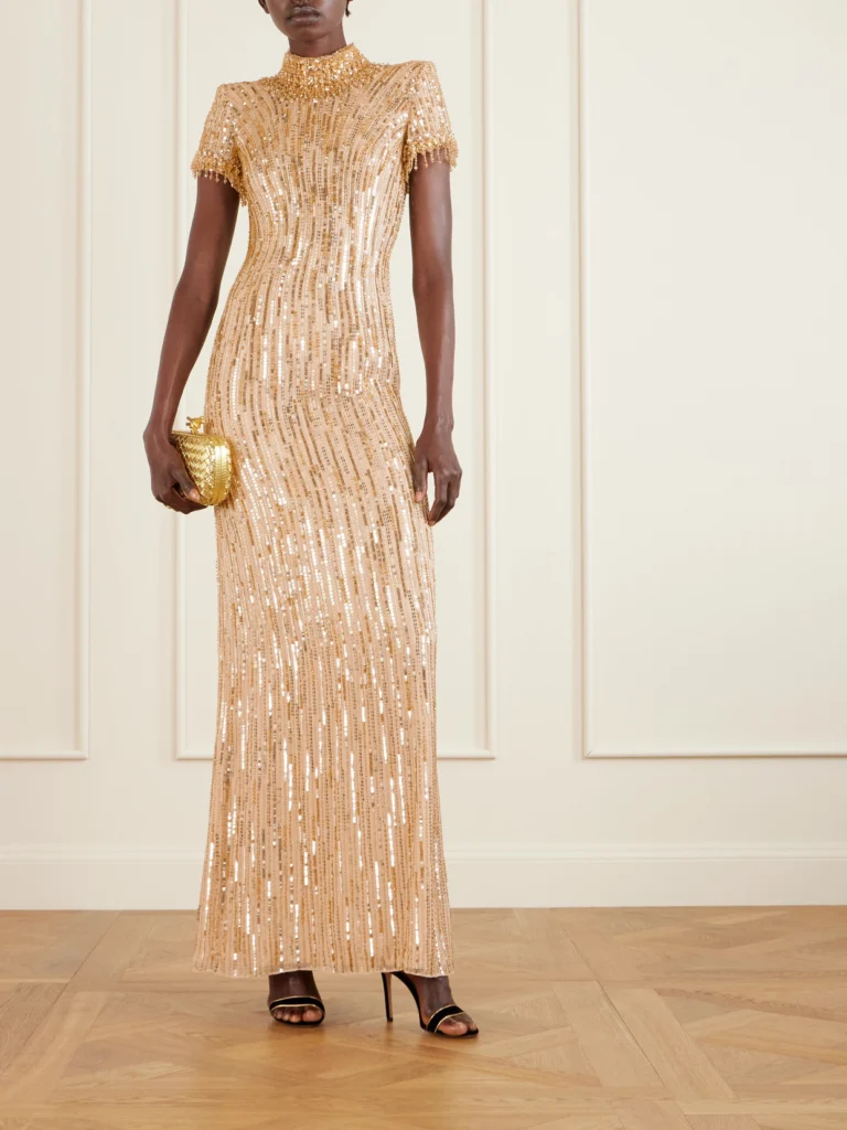 Jenny Packham Madeleine Crystal and Sequin-embellished Chiffon Gown