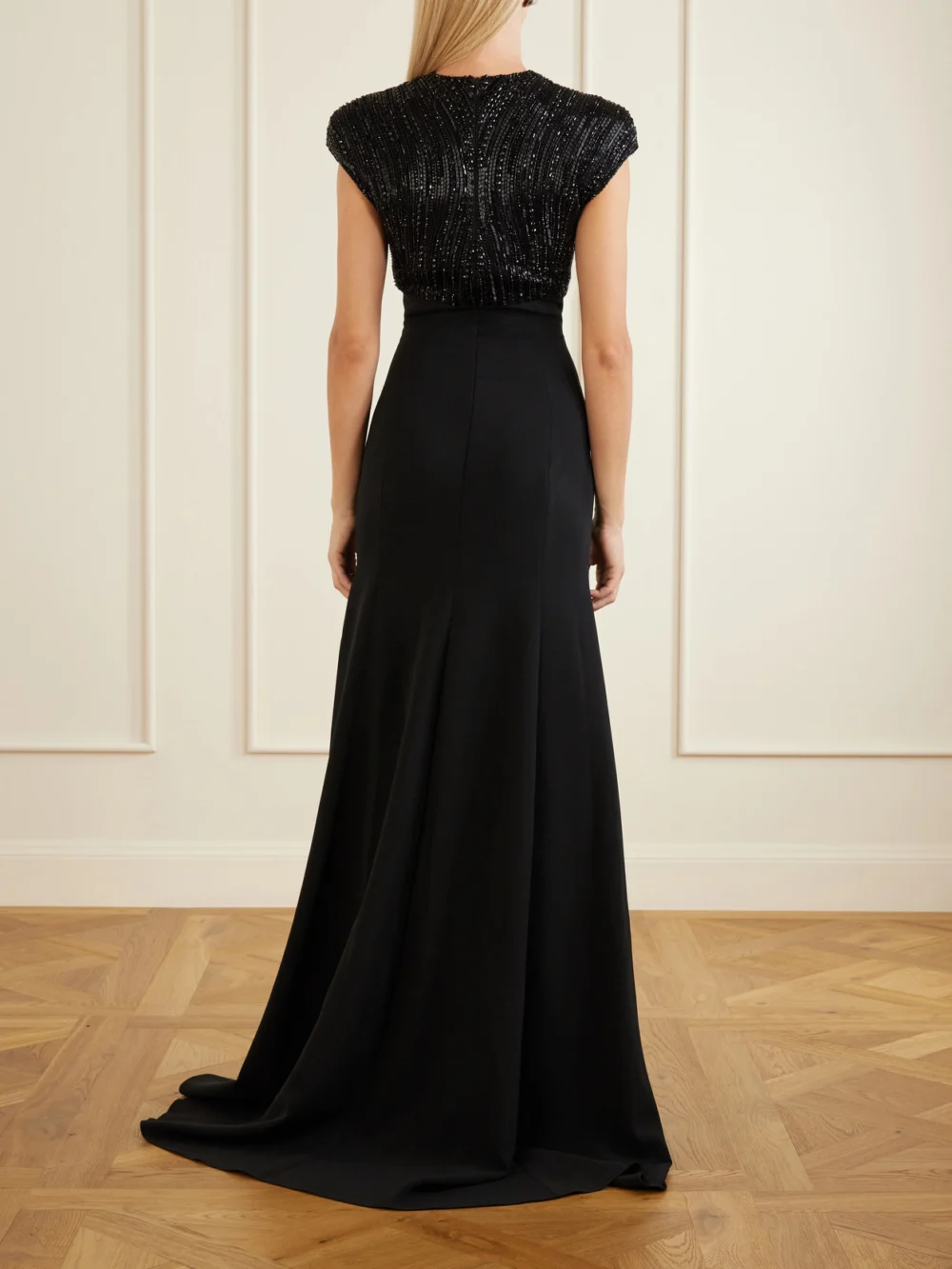 Back view of the Jenny Packham Moonveil Embellished Georgette-crepe Gown