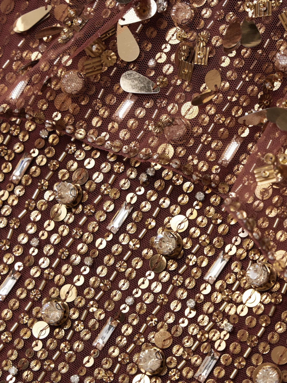 Close-up detail of the Jenny Packham Nettie Cape-effect Embellished Sequined Tulle Gown