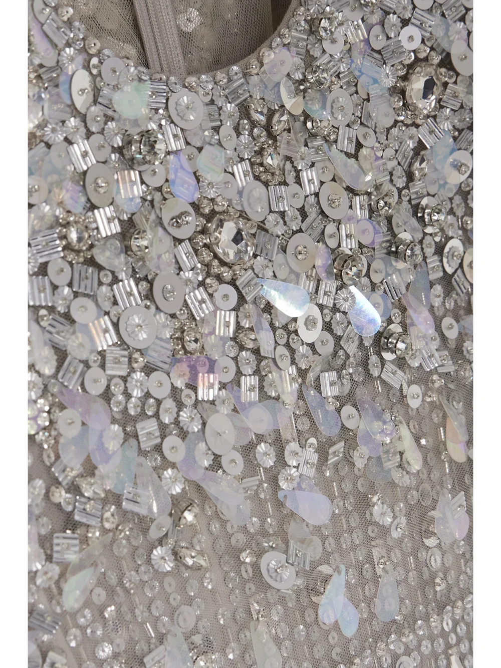 Close-up detail of the Jenny Packham Nettie Cape-effect Embellished Sequined Tulle Gown
