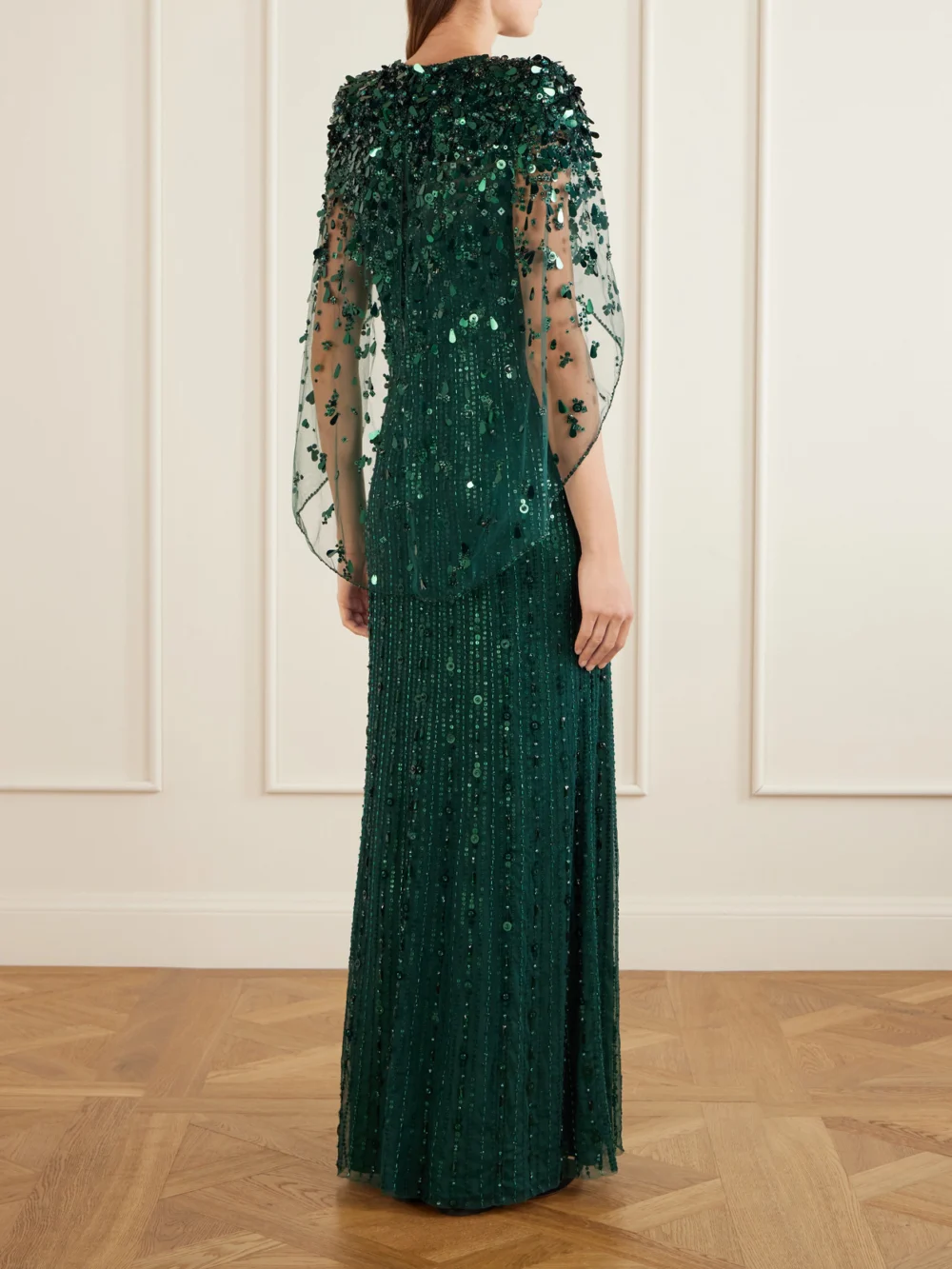 Back view of the Jenny Packham Nettie Embellished Sequined Tulle Gown
