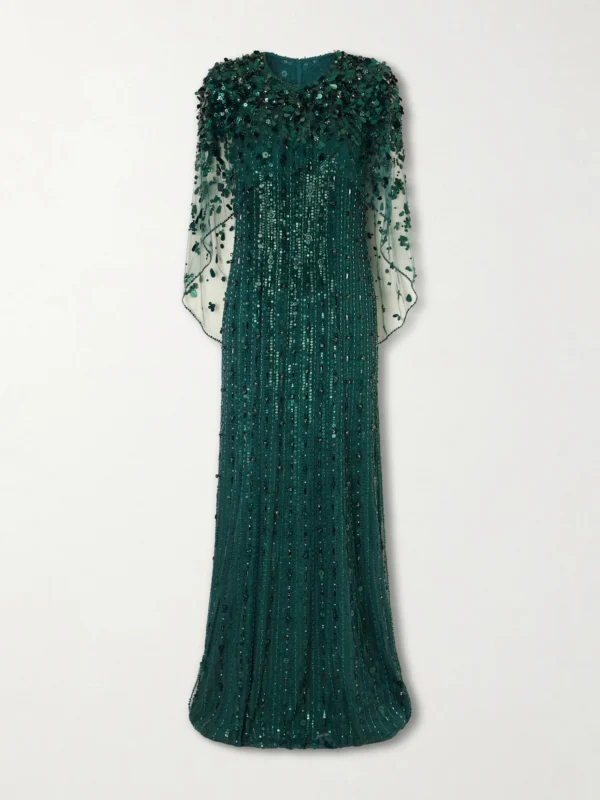 Jenny Packham Nettie Embellished Sequined Tulle Gown