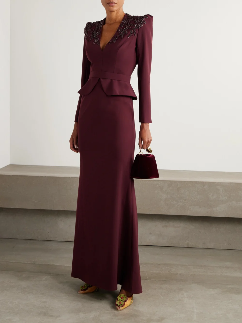 Jenny Packham Night Flowering Embellished Stretch-crepe Gown, worn by a model