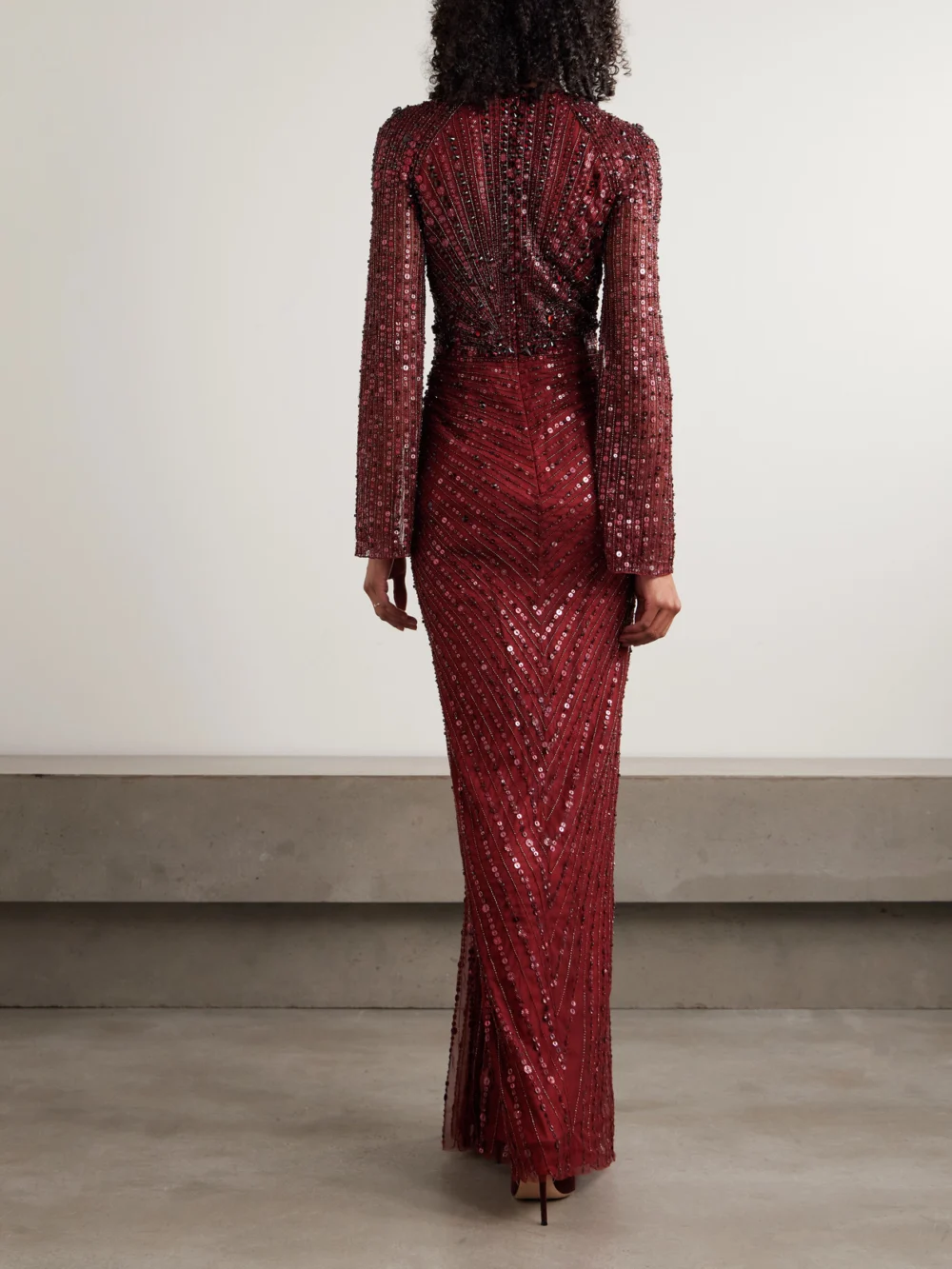 Back view of the Jenny Packham Nina Gathered Embellished Tulle Gown