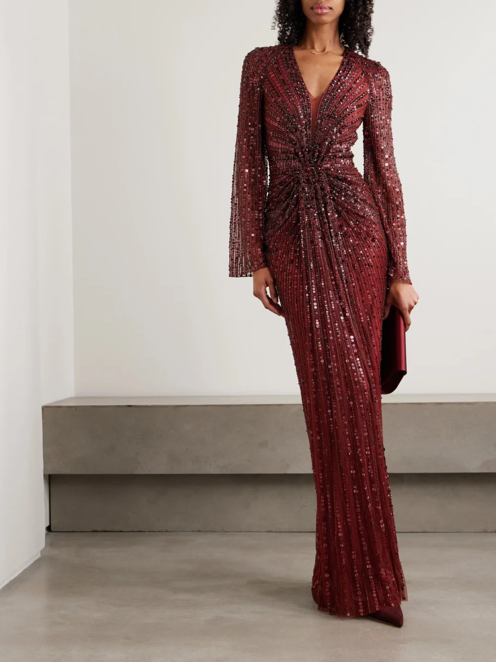 Jenny Packham Nina Gathered Embellished Tulle Gown, worn by a model