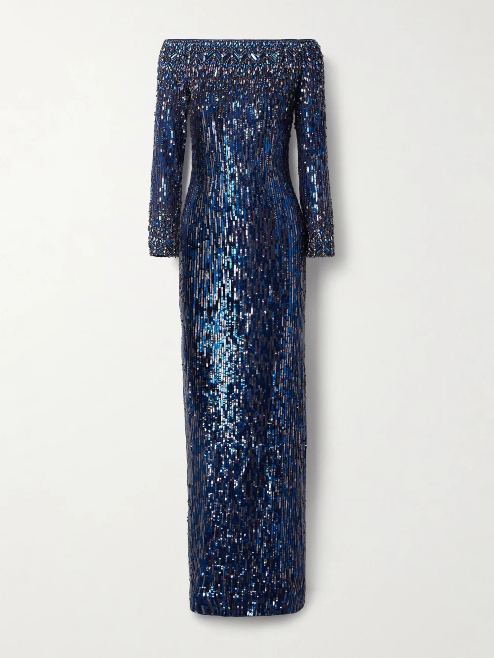 Jenny Packham Off-the-shoulder Crystal and Sequin-embellished Tulle Gown in blue