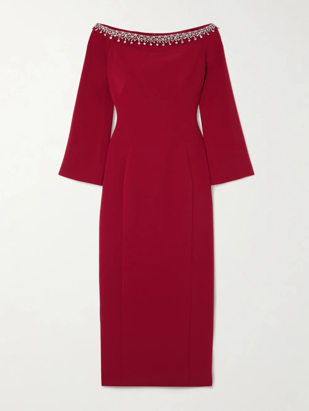 Jenny Packham Off-the-shoulder Embellished Cady Midi Dress in red